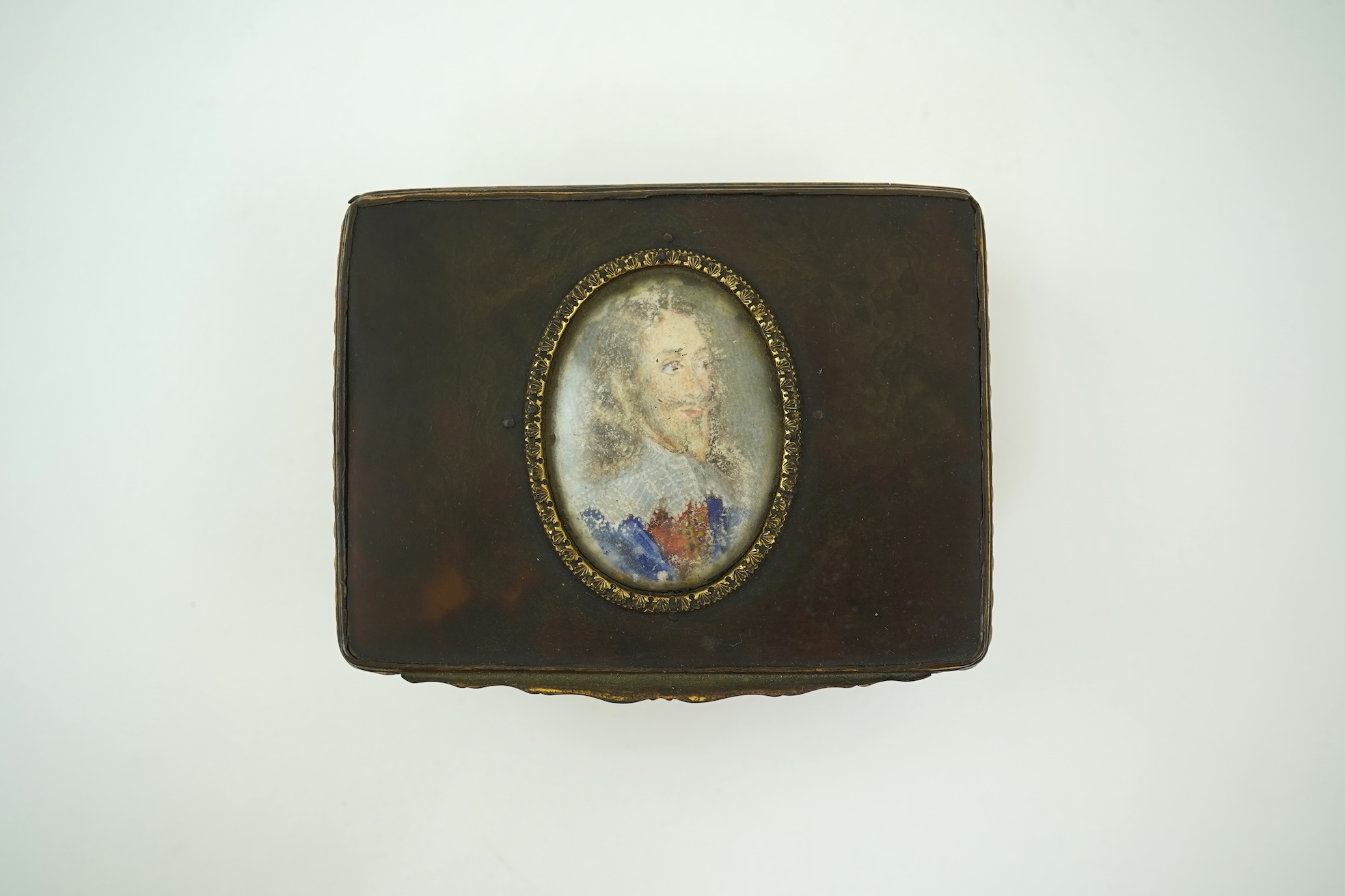A Continental enamel on copper and tortoiseshell mounted portrait snuffbox, late 18th/early 19th century